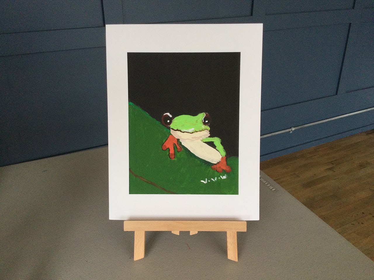 Large Digital Print of a Green Frog lounging on a Green Leaf